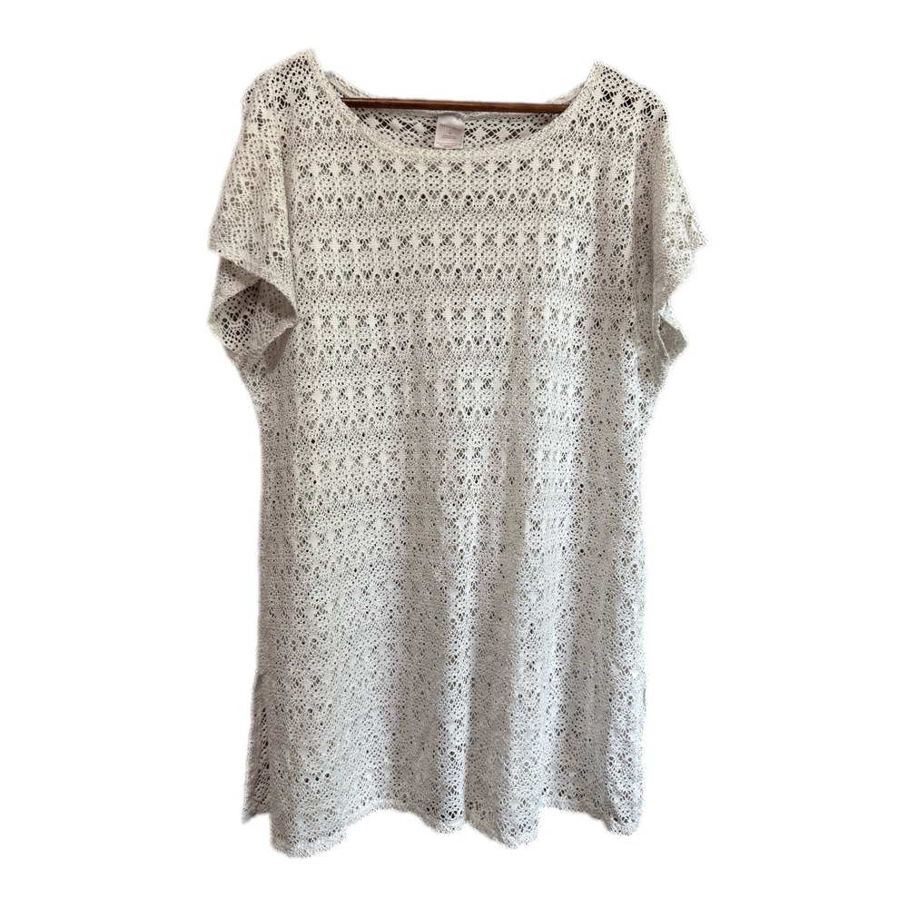 Merona Crochet Swim Cover Up Dress Womens Medium White Excellent Boho Tunic